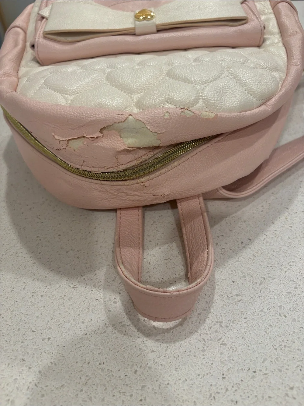 Pink Betsey Johnson Quilted Heart Backpack with Bow Accent